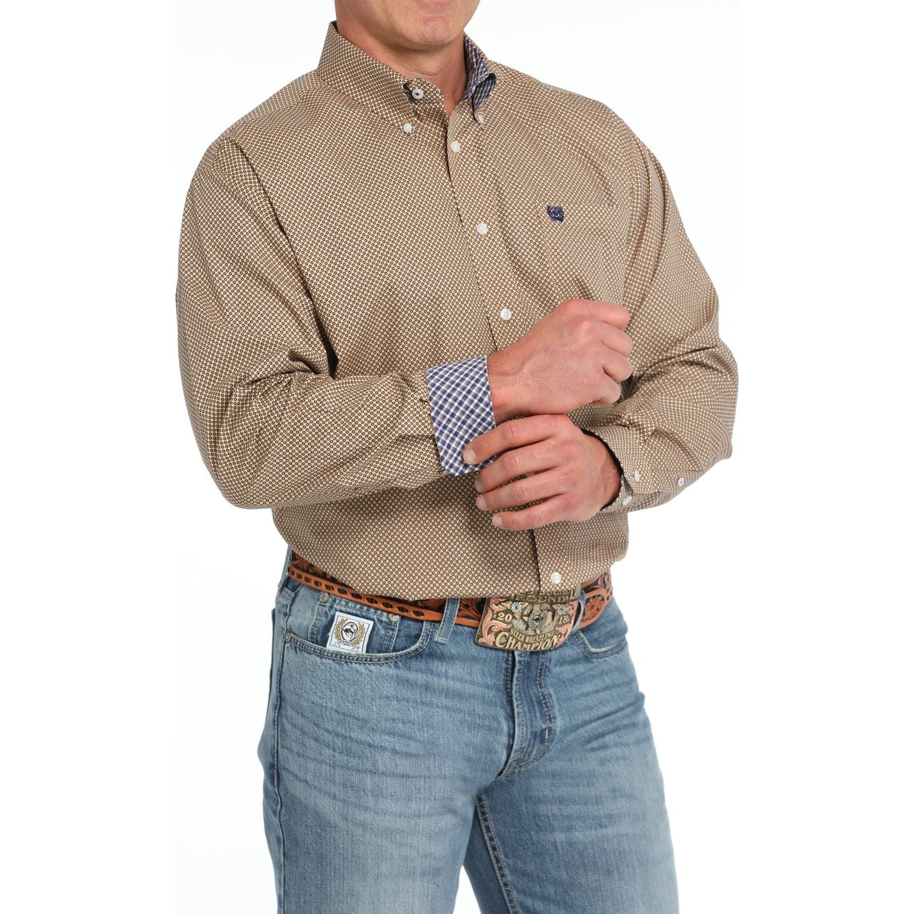 Cinch Men's Geometric Print Button-Down Western Shirt - Gold