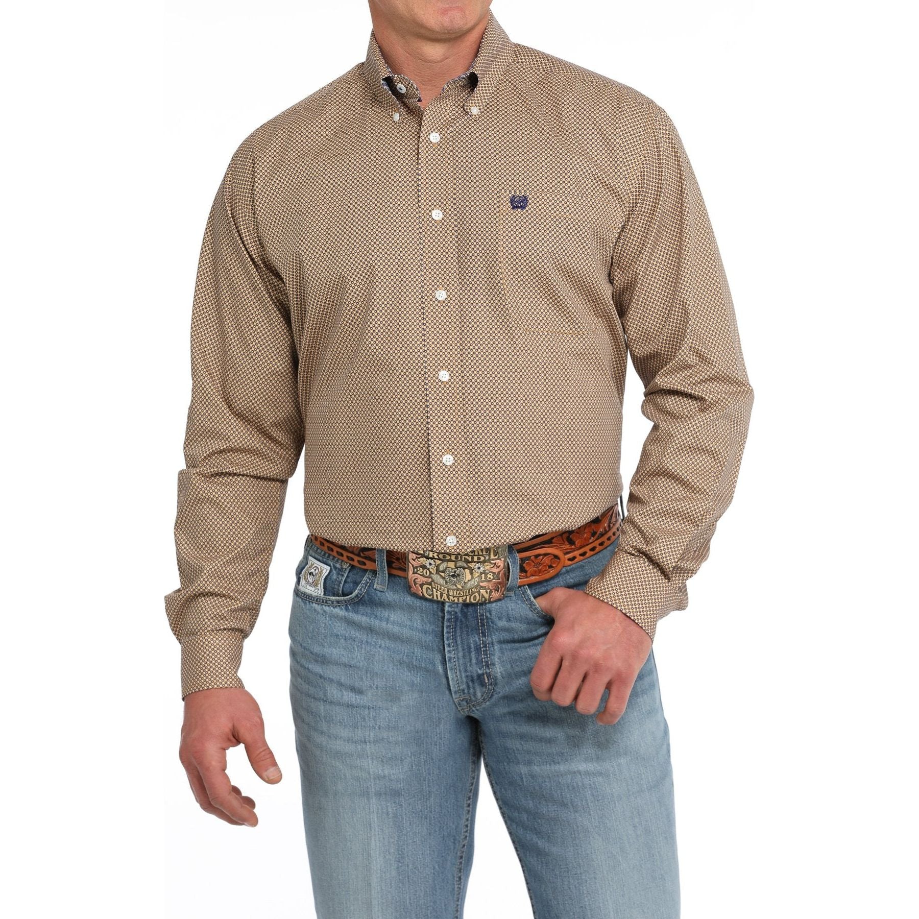 Cinch Men's Geometric Print Button-Down Western Shirt - Gold