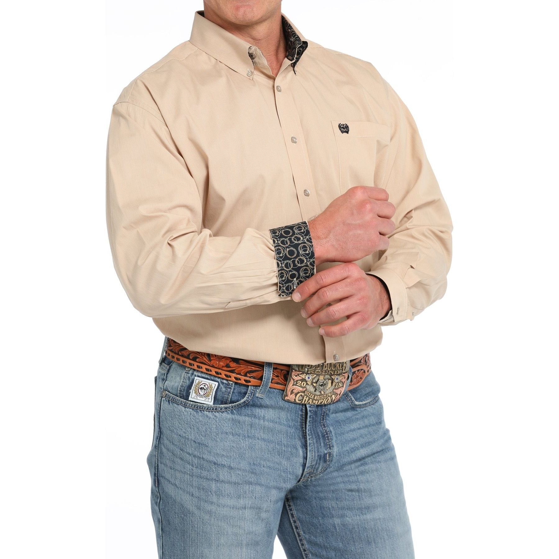 Cinch Men's Microstrip Print Button-Down Western Shirt - Gold