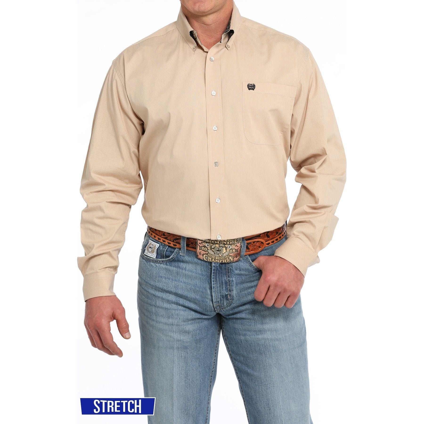 Cinch Men's Microstrip Print Button-Down Western Shirt - Gold