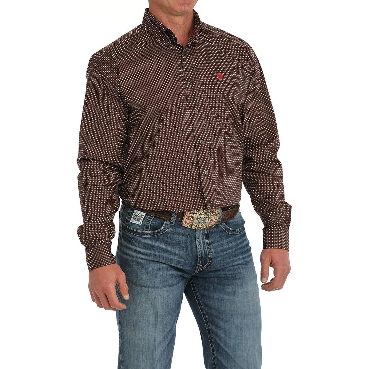 Men's Cinch Starburst Print Button-Down Western Shirt-Brown