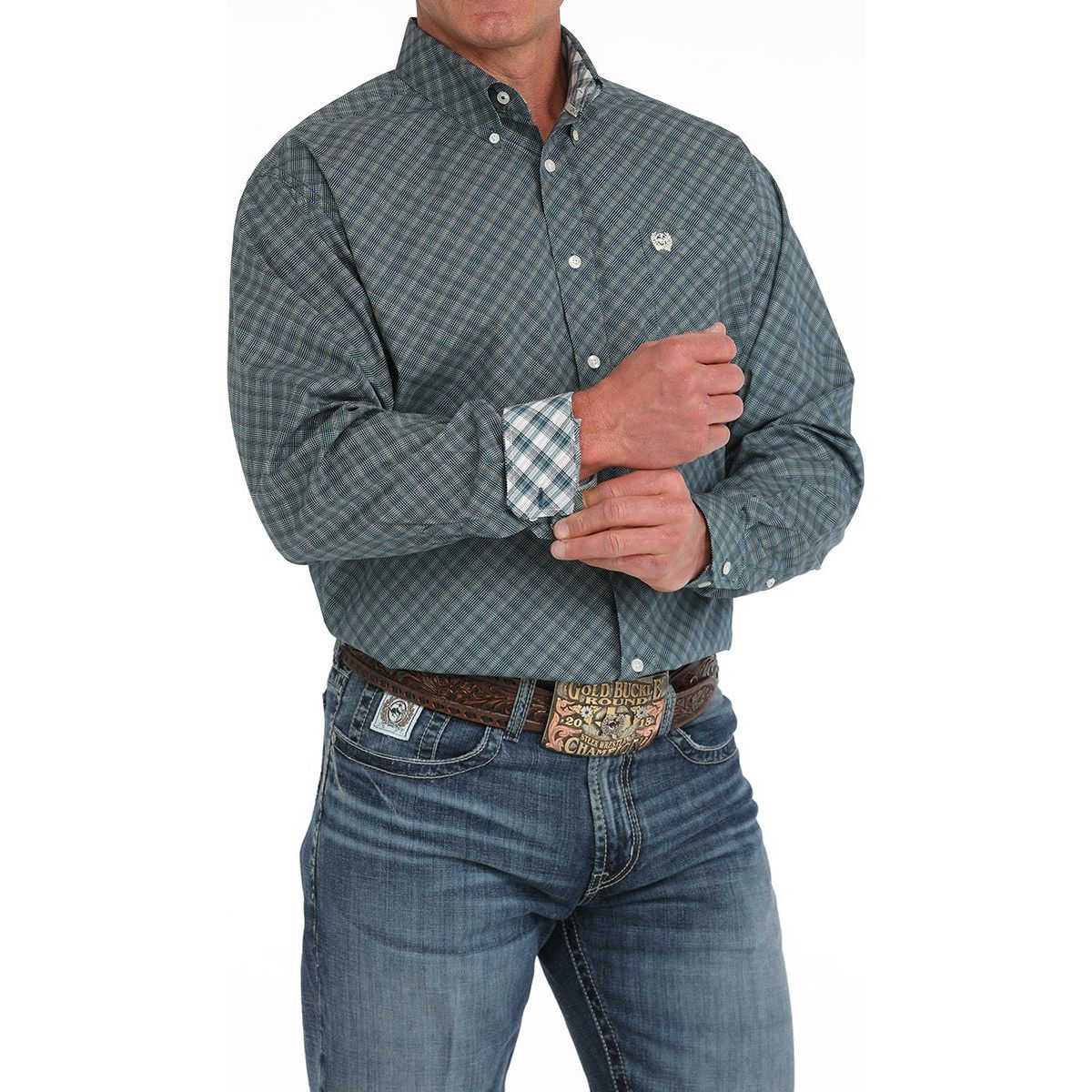 Men's Cinch Geometric Print Button-Down Western Shirt-Blue