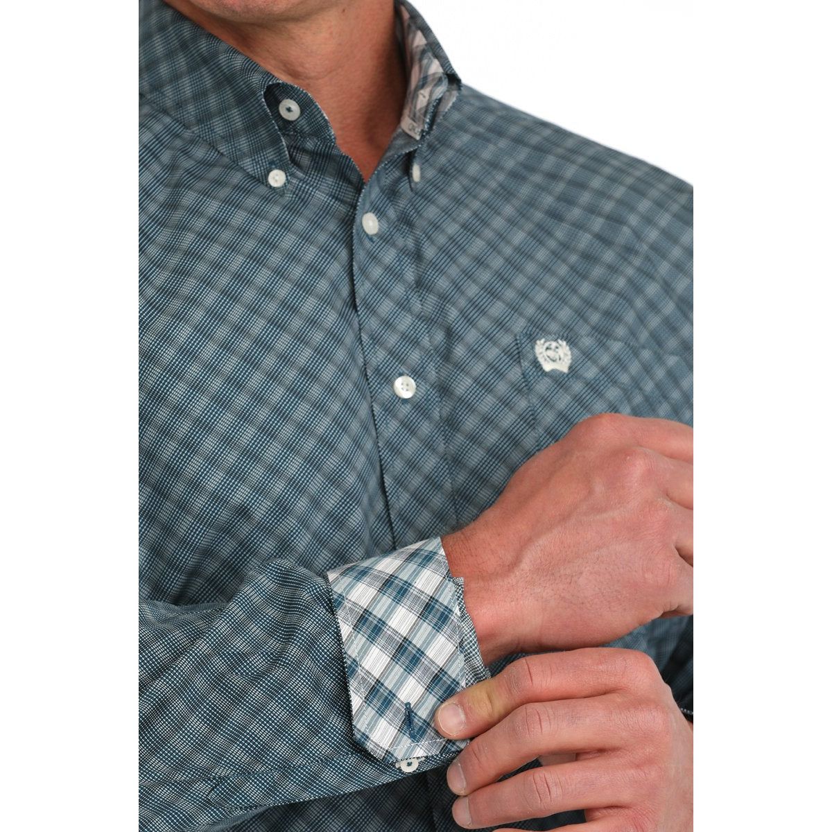 Men's Cinch Geometric Print Button-Down Western Shirt-Blue