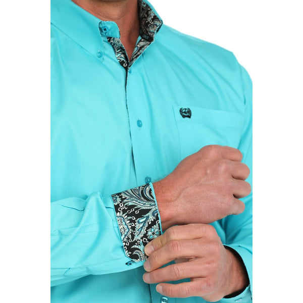 Men's Cinch Solid Button-Down Western Shirt-Turquoise
