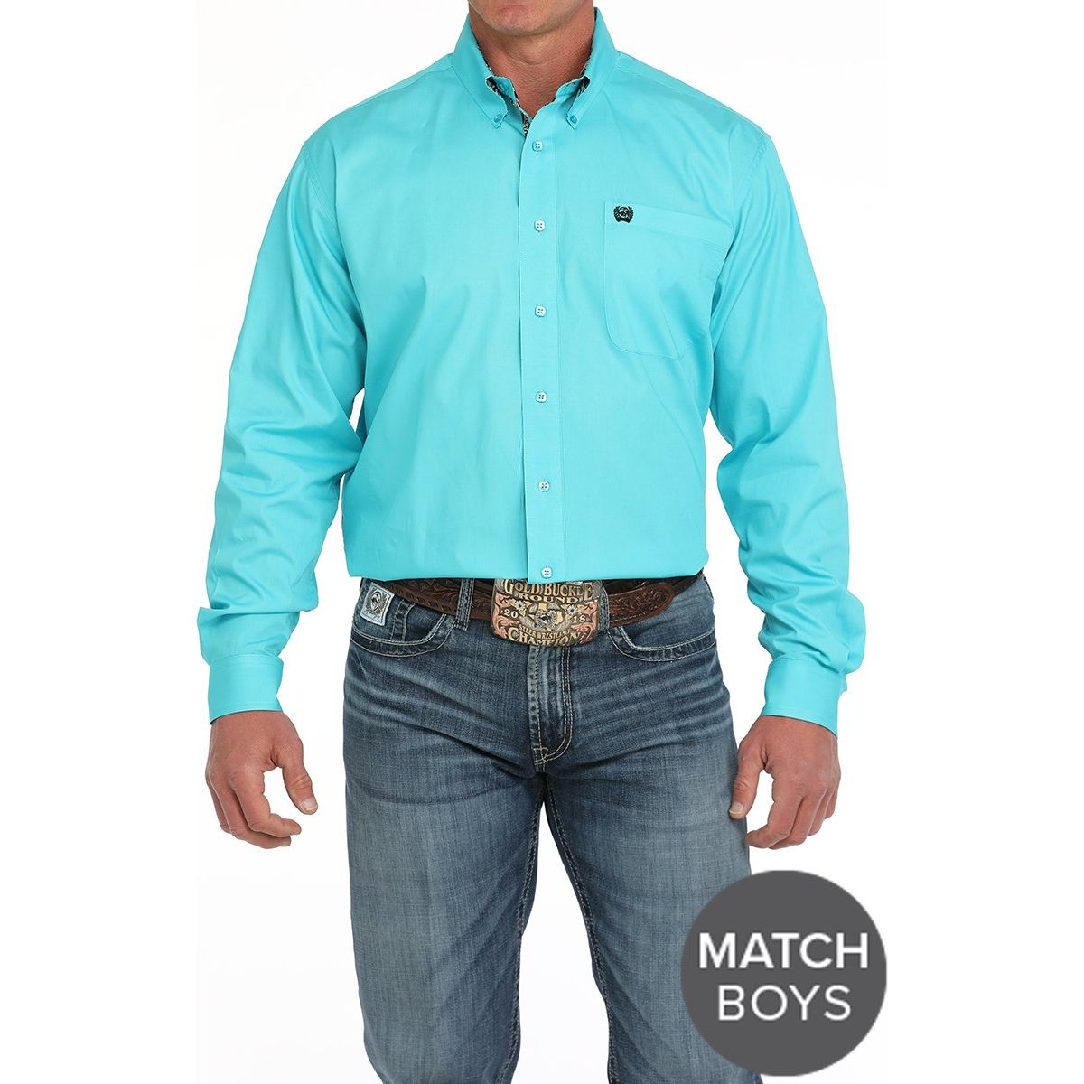 Men's Cinch Solid Button-Down Western Shirt-Turquoise