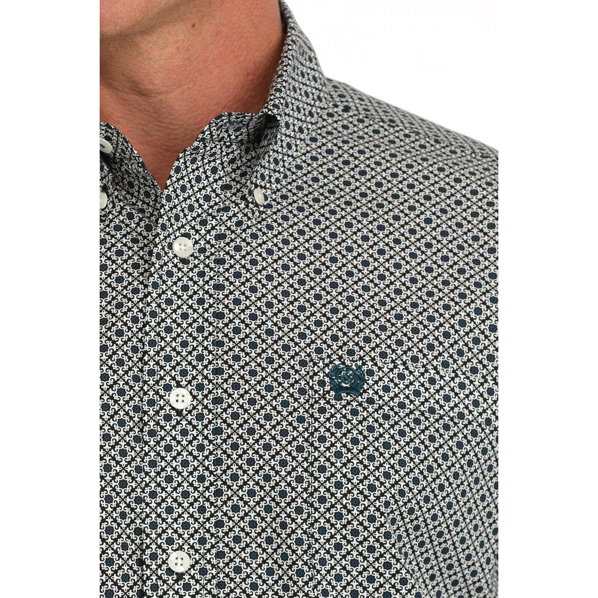 Men's Cinch Geometric Print Button-Down Western Shirt-Cream