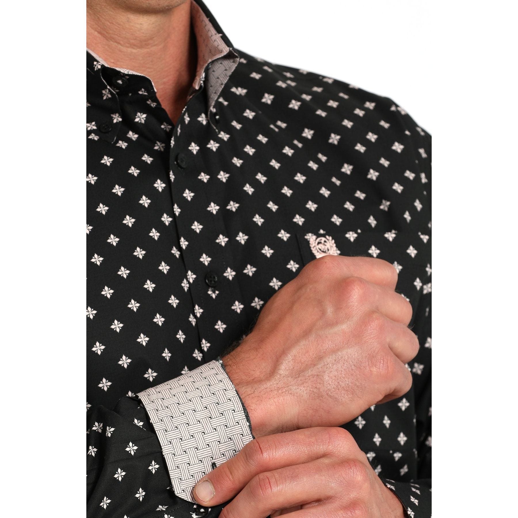 Men's Cinch Geometric Print Button-Down Western Shirt-Black