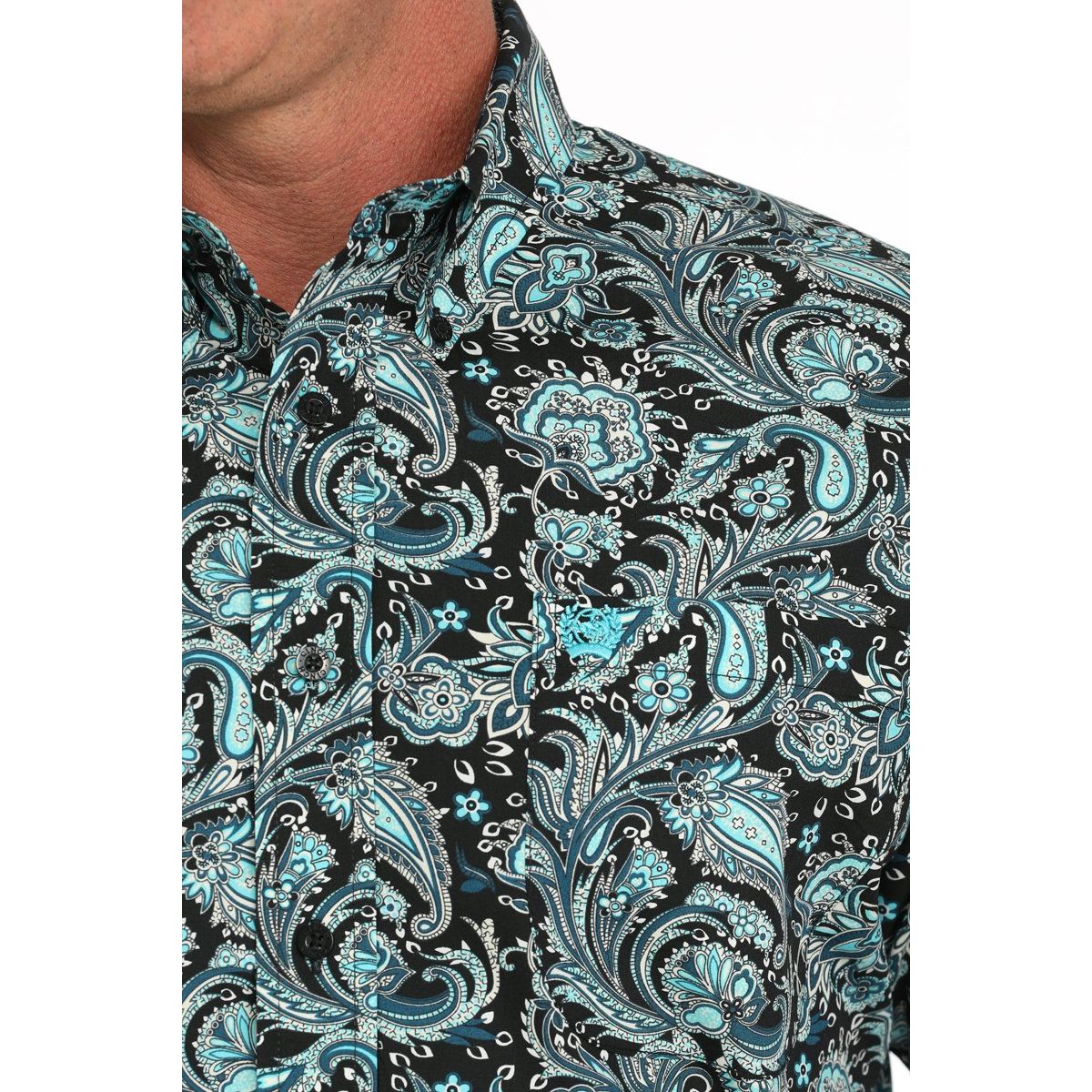 Men's Cinch Paisley Print Short Sleeve Shirt-Black