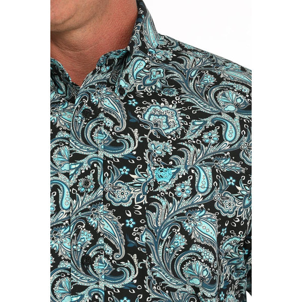 Men's Cinch Paisley Print Short Sleeve Shirt-Black