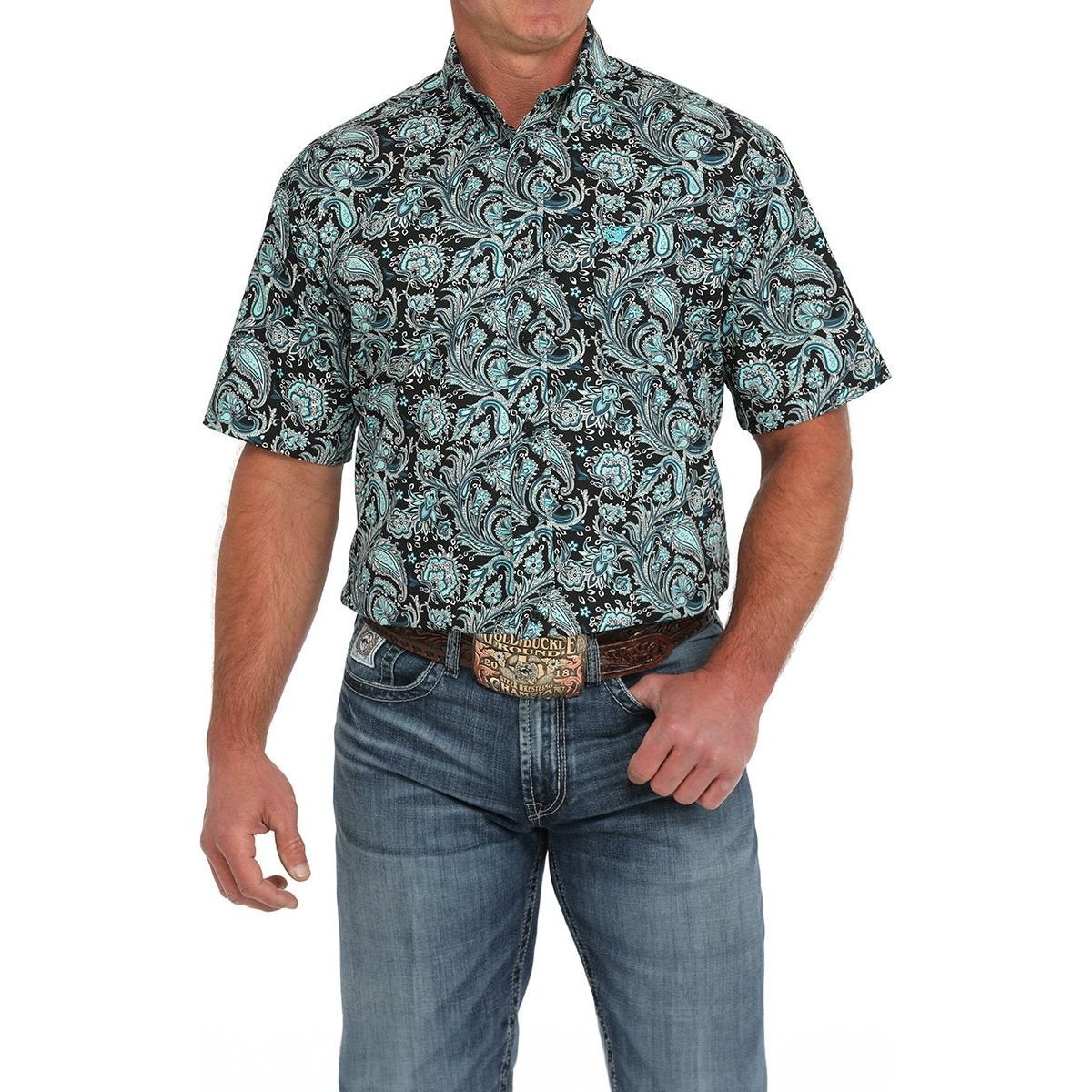 Men's Cinch Paisley Print Short Sleeve Shirt-Black