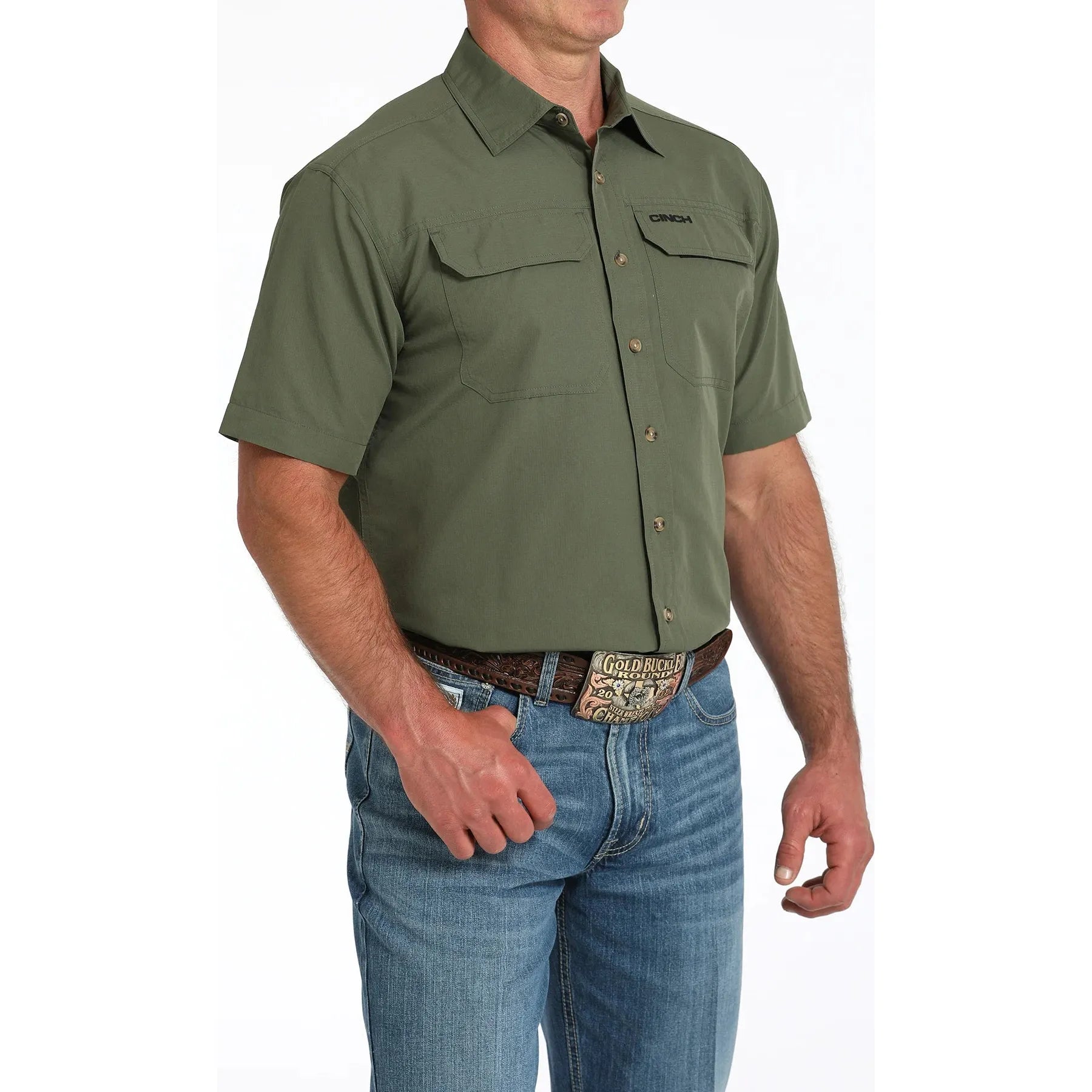 Men's Cinch Solid ArenaFlex Short Sleeve Shirt-Olive