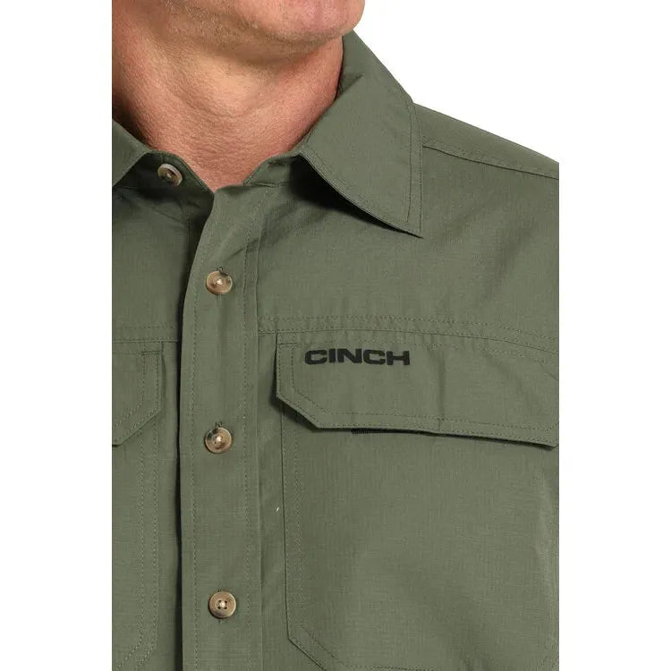 Men's Cinch Solid ArenaFlex Short Sleeve Shirt-Olive