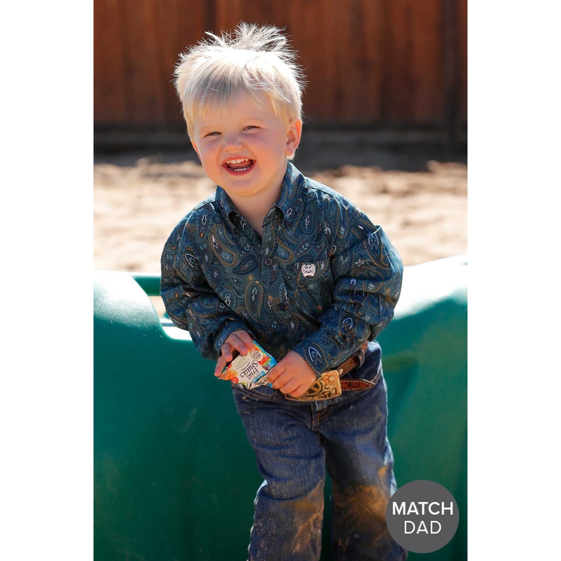 Infant/Toddler/Boy's Cinch Paisley Print Button Down Western Shirt-Blue