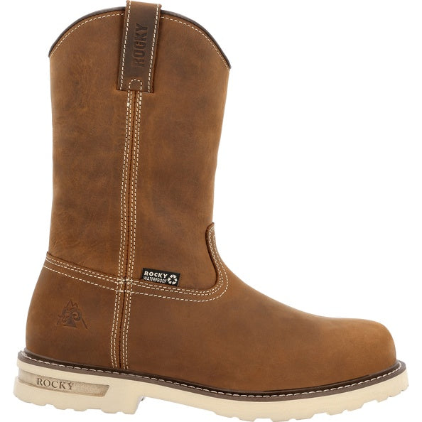 Men's Rocky Rams Horn 11" Waterproof Pull-On Work Boot-Brown