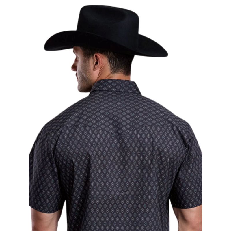 Men's Roper Short Sleeve Snap Shirt-Black Aztec Print - CWesternwear