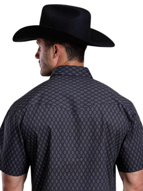 Men's Roper Short Sleeve Snap Shirt-Black Aztec Print
