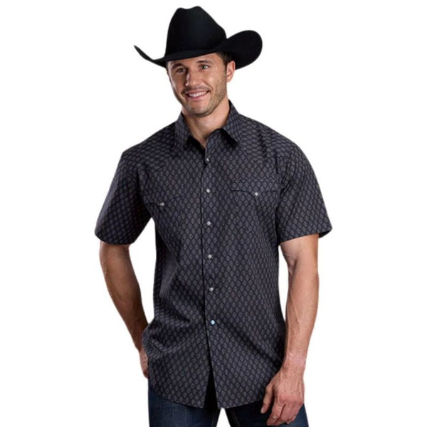 Men's Roper Short Sleeve Snap Shirt-Black Aztec Print