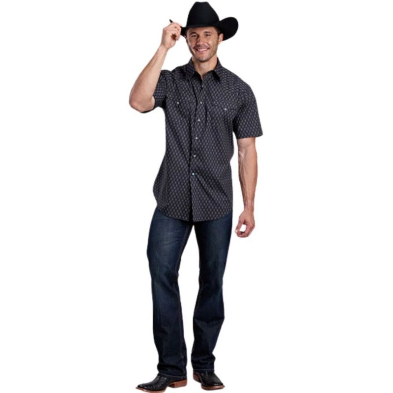 Men's Roper Short Sleeve Snap Shirt-Black Aztec Print - CWesternwear