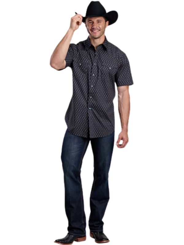 Men's Roper Short Sleeve Snap Shirt-Black Aztec Print