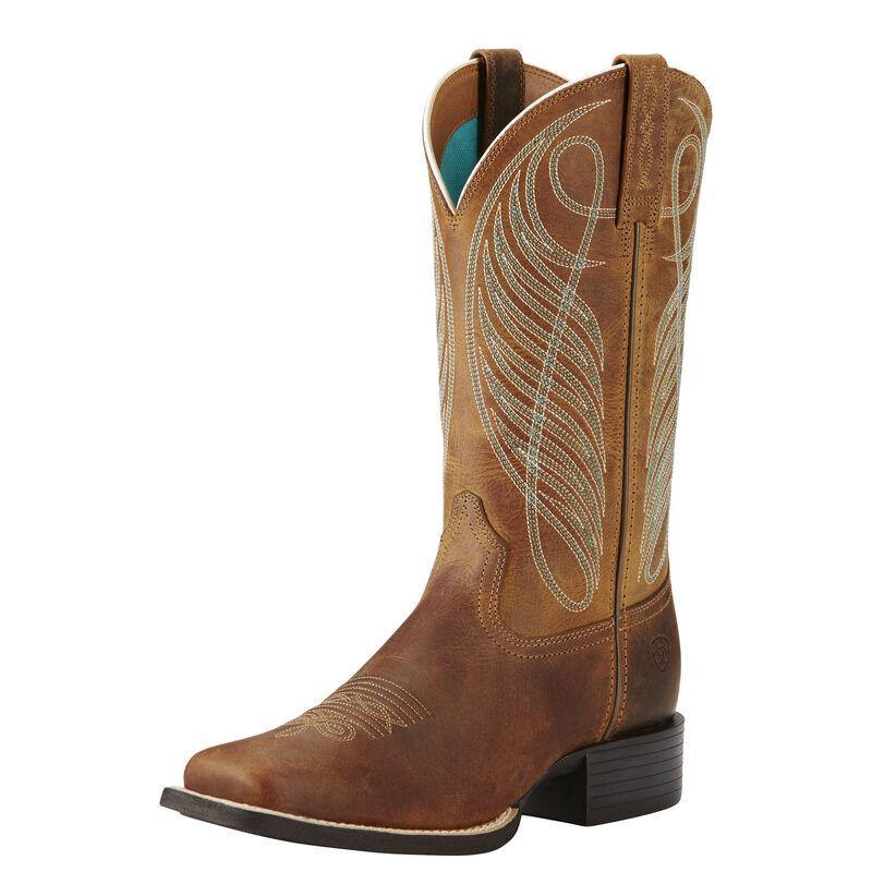 Ariat Women's Round Up Wide Square Toe Tan Western Cowboy Boot - CWesternwear