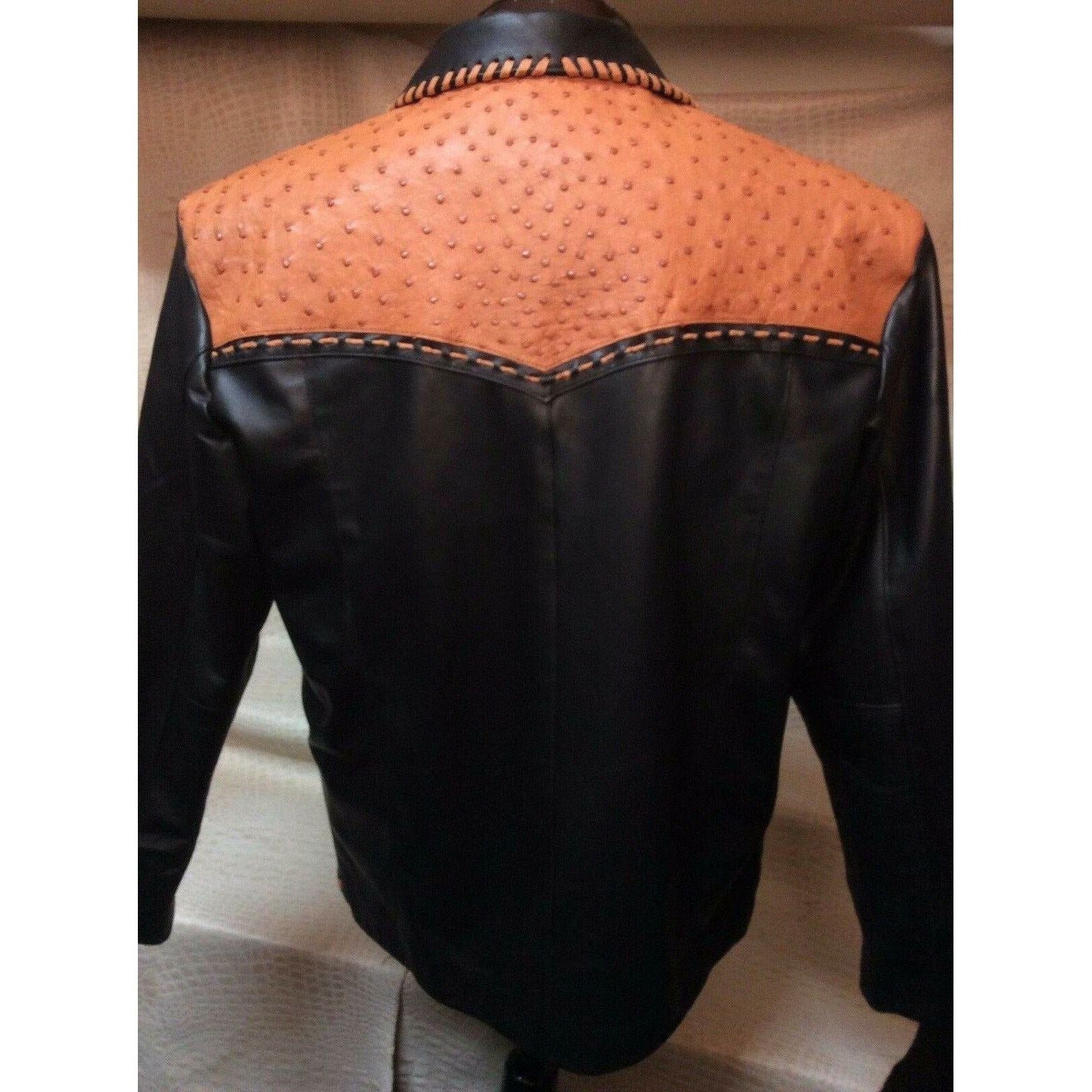 New Mens Exotic Genuine Ostrich Black Leather Western Cowboy Dress Jacket - CWesternwear