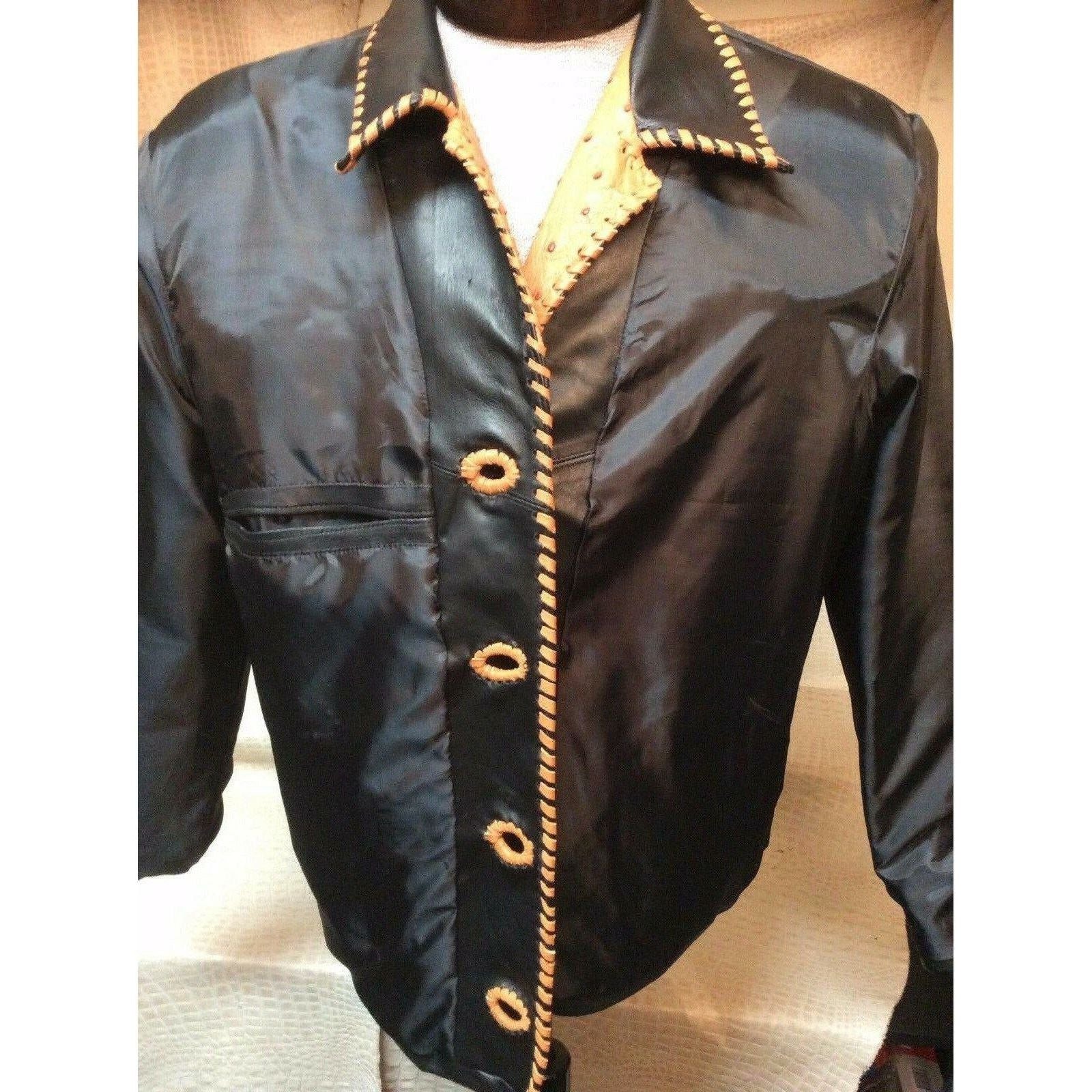New Mens Exotic Genuine Ostrich Black Leather Western Cowboy Dress Jacket - CWesternwear
