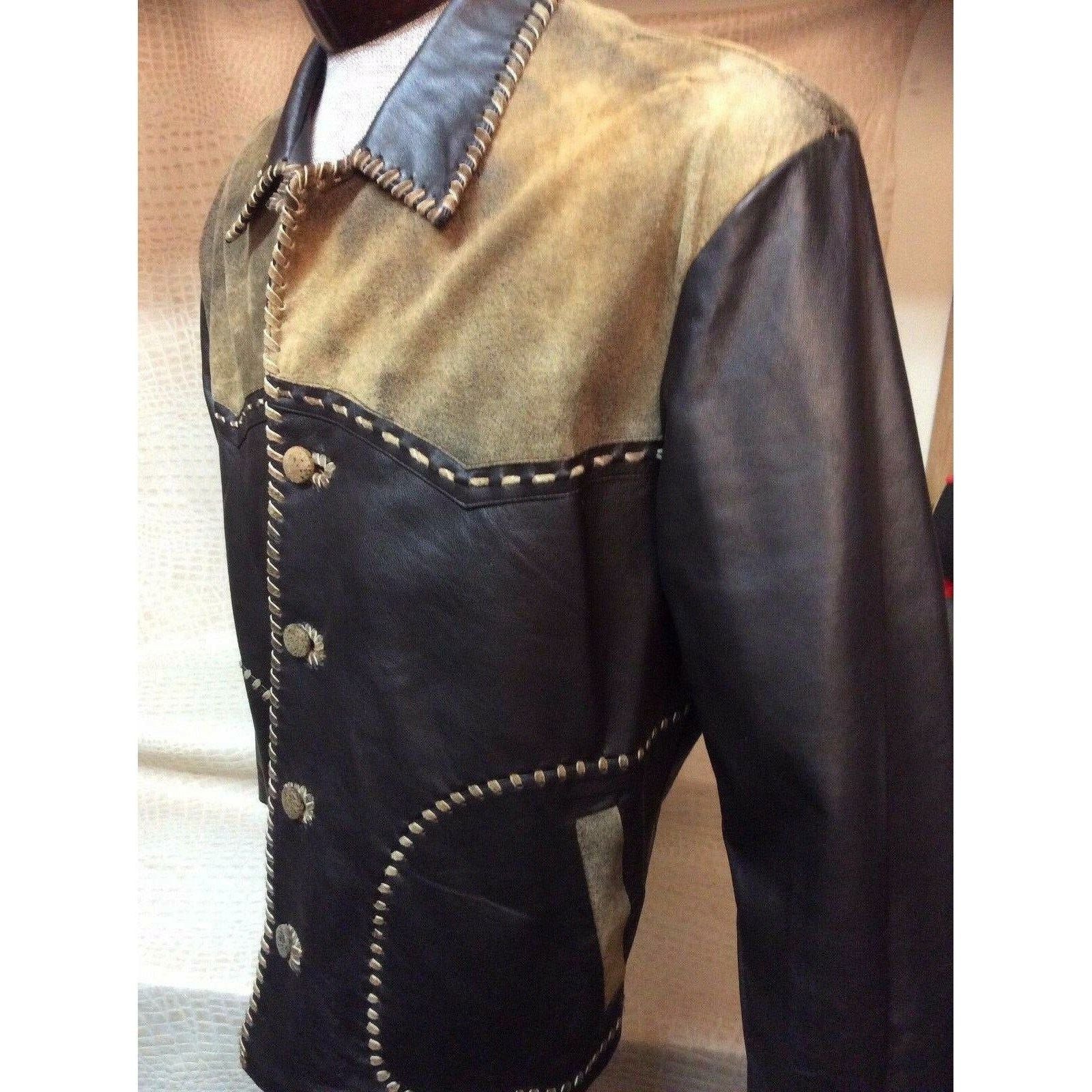 New Mens Vintage Italian Lamb Skin Brown Leather Western Cowboy Dress Jacket - CWesternwear