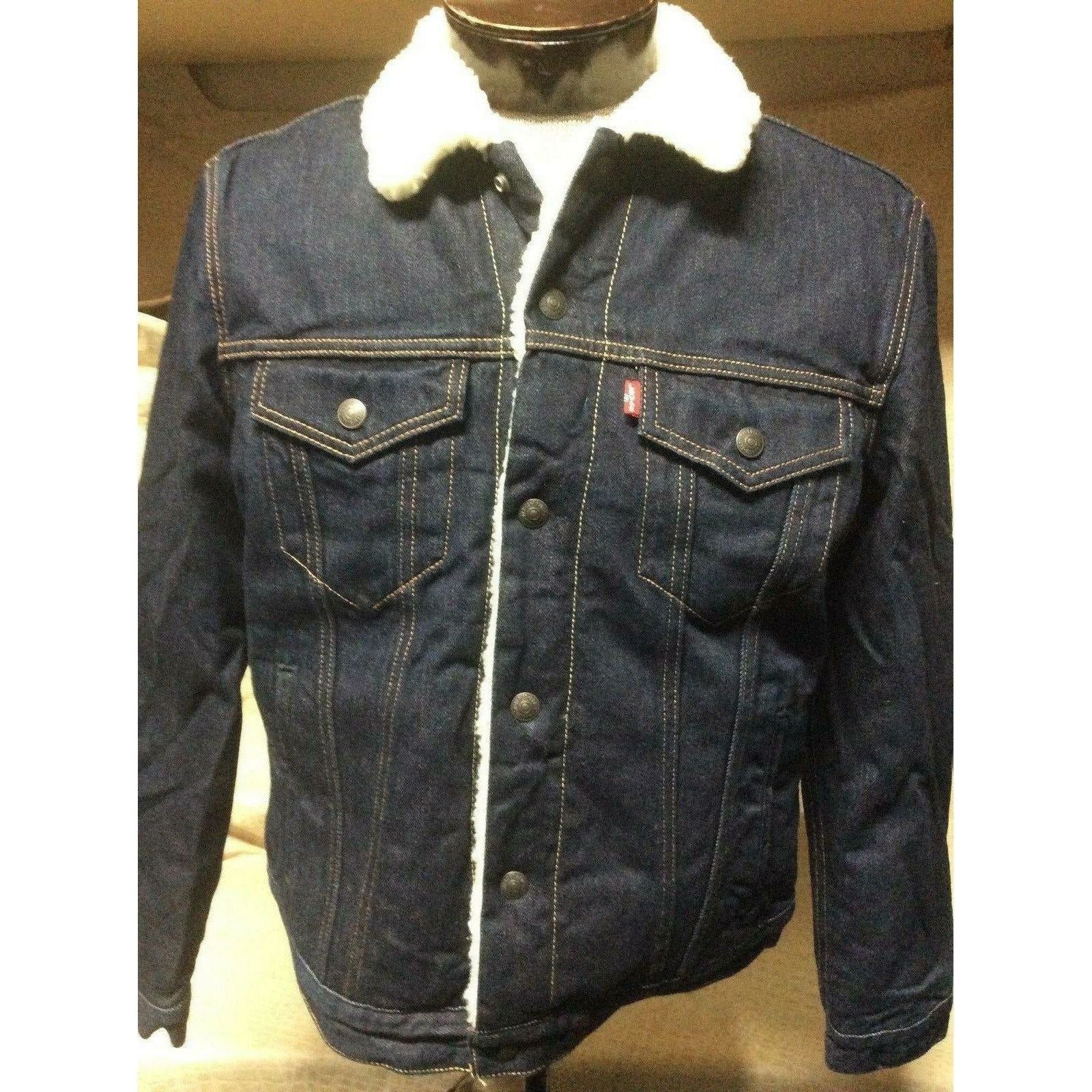 Mens Levis Original Sherpa Rinse Blue Denim Western Cowboy Trucker Jacket - CWesternwear