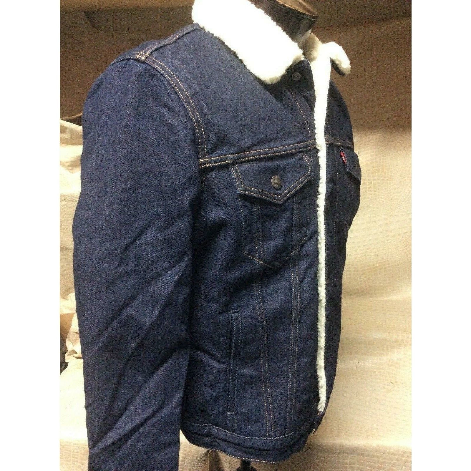 Mens Levis Original Sherpa Rinse Blue Denim Western Cowboy Trucker Jacket - CWesternwear