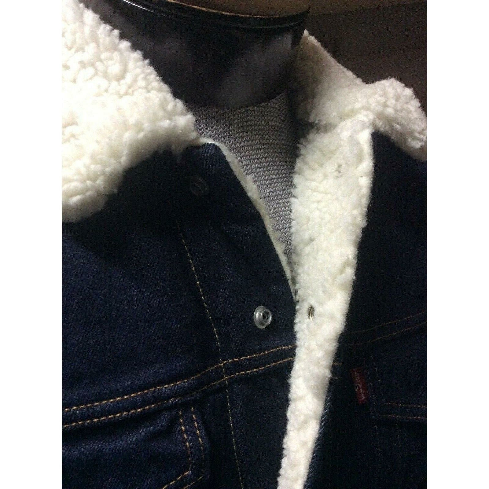 Mens Levis Original Sherpa Rinse Blue Denim Western Cowboy Trucker Jacket - CWesternwear