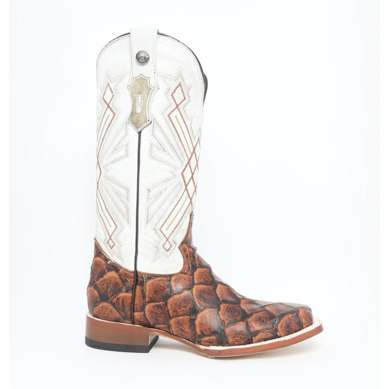 WOMEN’S TANNER MARK MONSTER FISH PRINT COGNAC MATTE WIDE SQUARE TOE