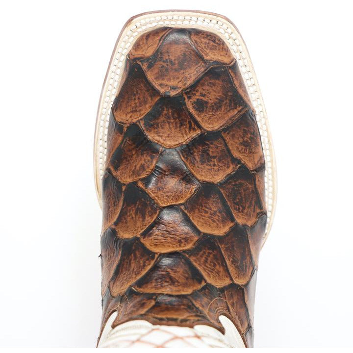 WOMEN’S TANNER MARK MONSTER FISH PRINT COGNAC MATTE WIDE SQUARE TOE