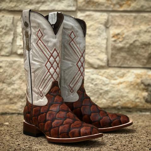 WOMEN’S TANNER MARK MONSTER FISH PRINT COGNAC MATTE WIDE SQUARE TOE