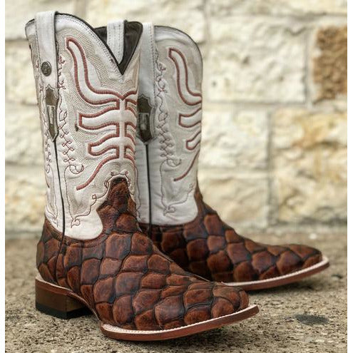 Men's Tanner Mark Monster Fish Print Cognac Square Toe