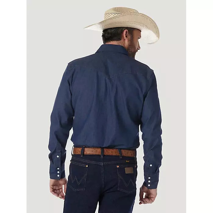 COWBOY CUT® FIRM FINISH LONG SLEEVE WESTERN SNAP SOLID WORK SHIRT IN BLUE - CWesternwear