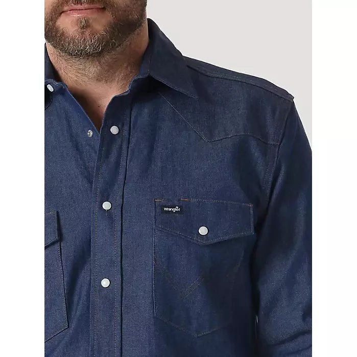 COWBOY CUT® FIRM FINISH LONG SLEEVE WESTERN SNAP SOLID WORK SHIRT IN BLUE - CWesternwear