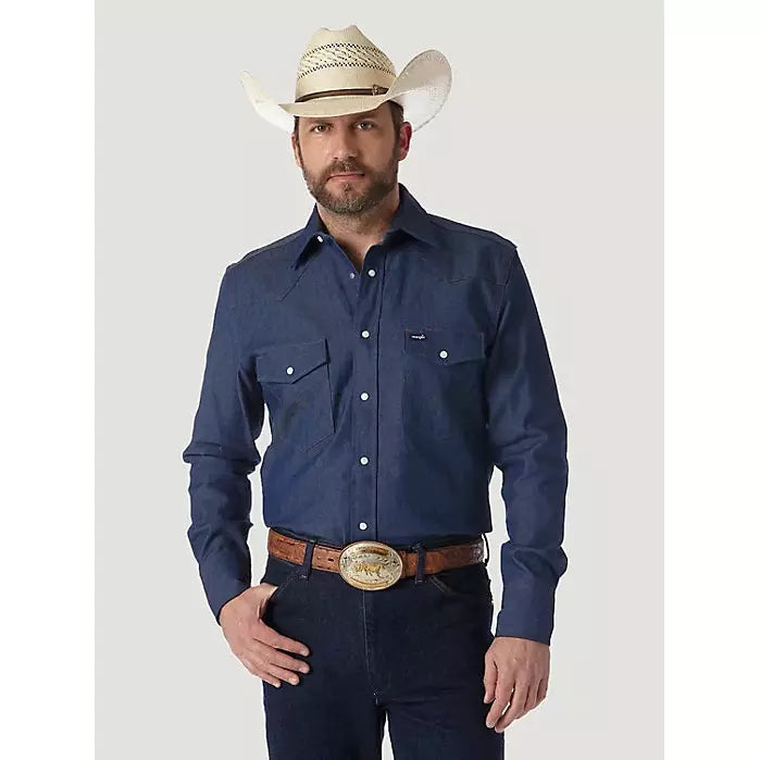 COWBOY CUT® FIRM FINISH LONG SLEEVE WESTERN SNAP SOLID WORK SHIRT IN BLUE - CWesternwear