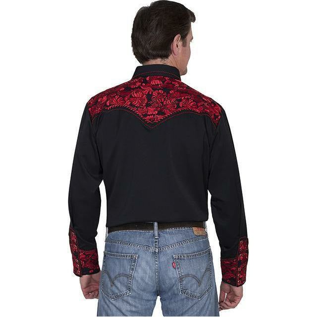 Scully Floral Embroidered Long Sleeve Black Shirt - CWesternwear