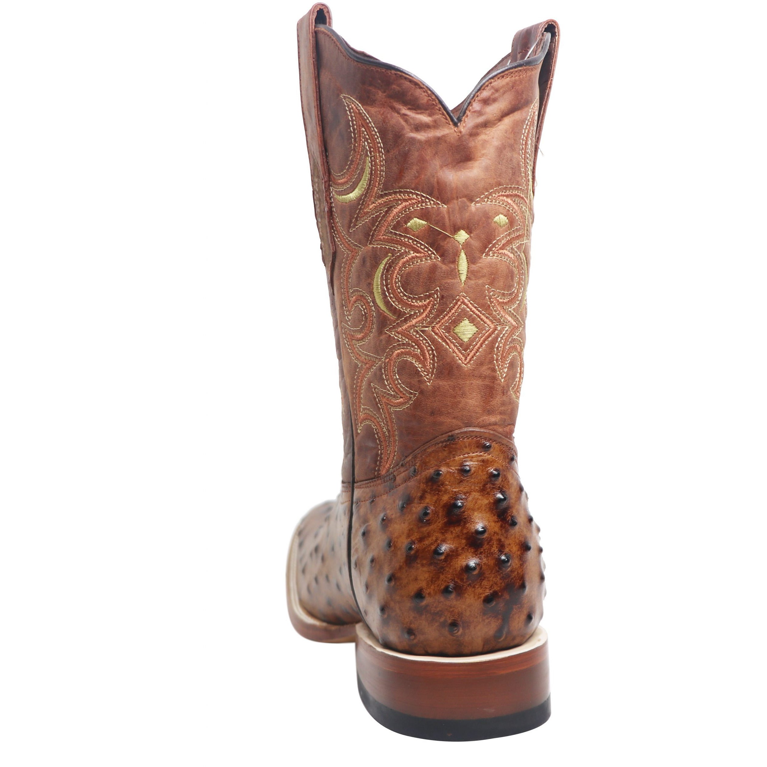 Rancho Semental Mens Ostrich Print Rustic Cognac Medium Square Toe