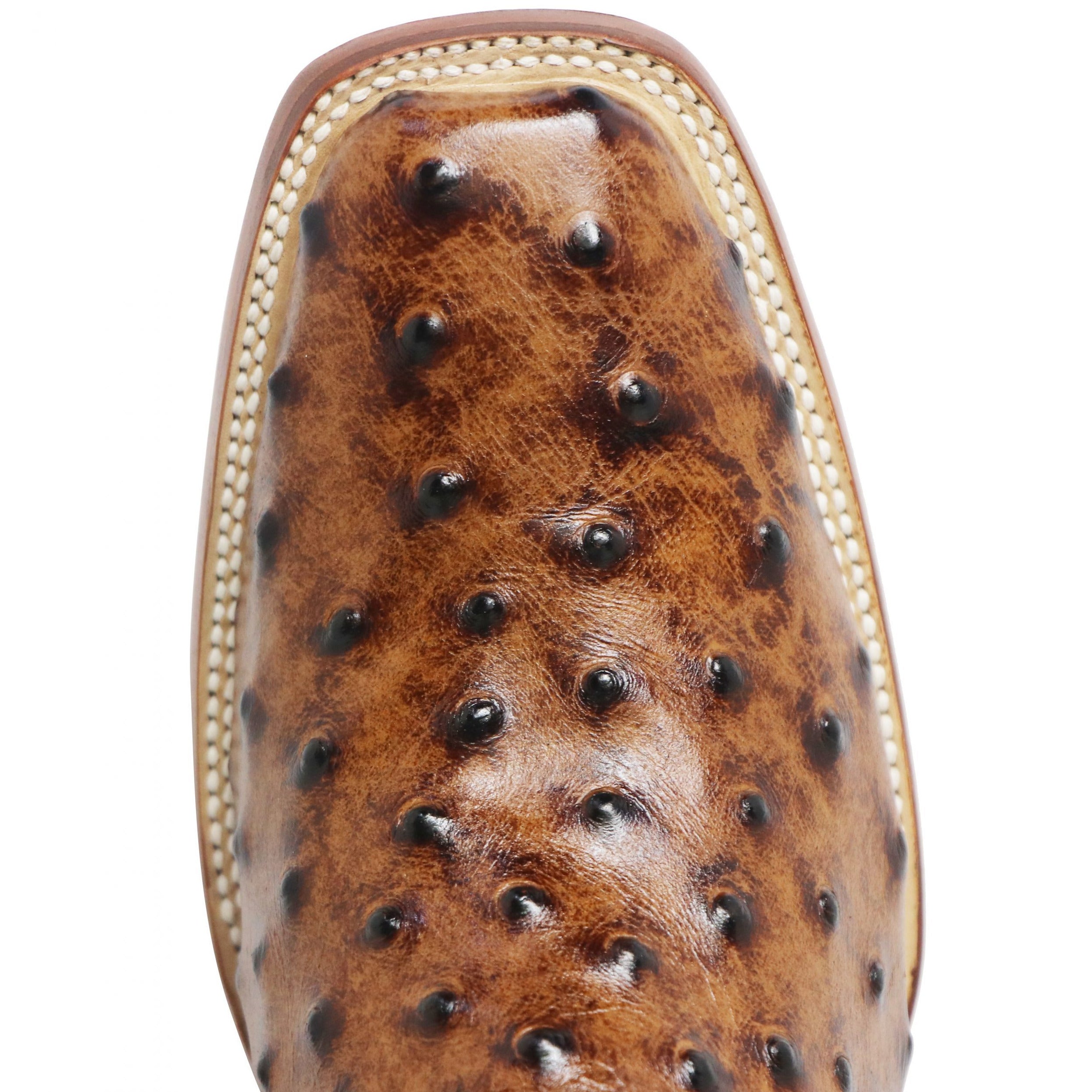 Rancho Semental Mens Ostrich Print Rustic Cognac Medium Square Toe