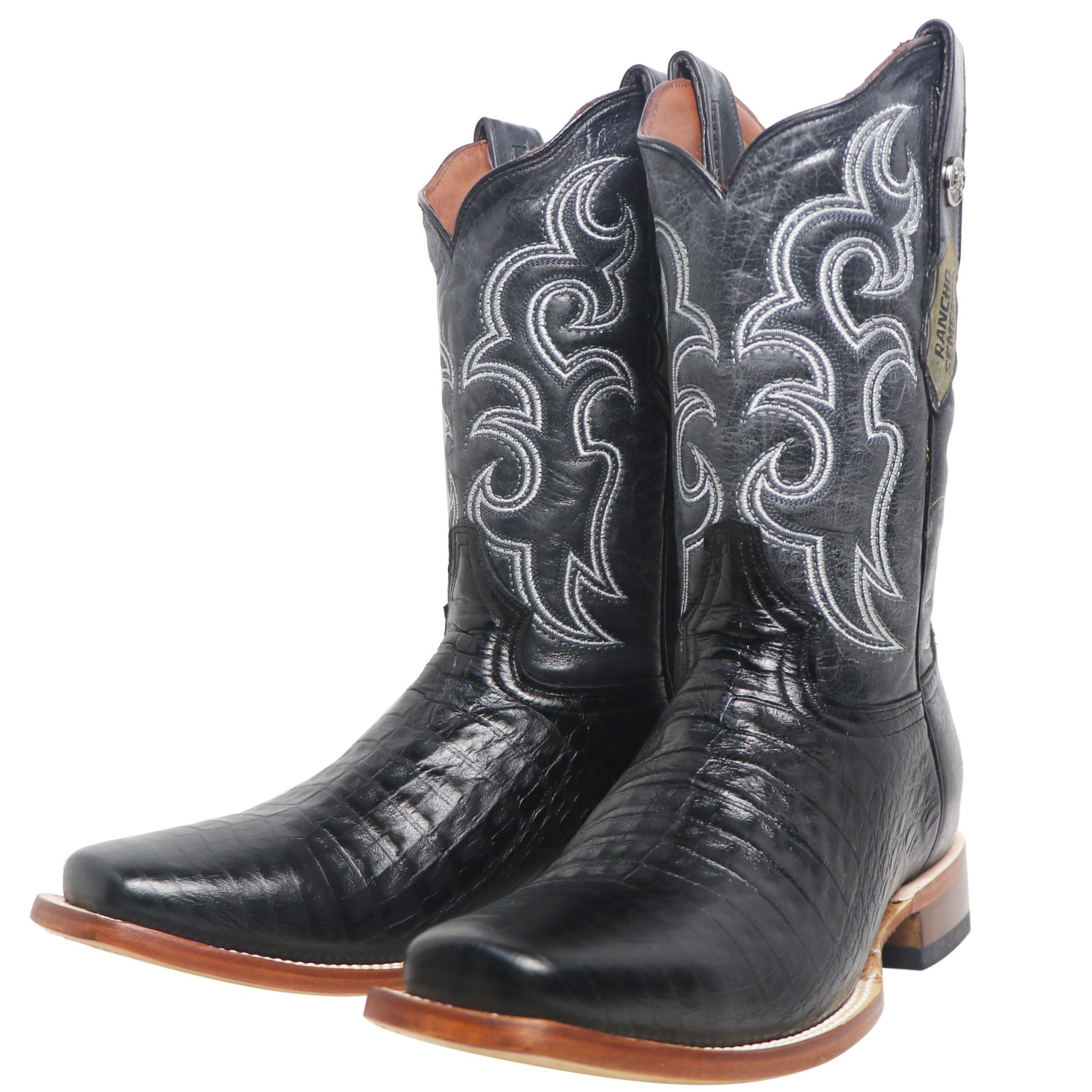 Rancho Semental Men's Q Caiman Belly Print Black Medium Square Toe