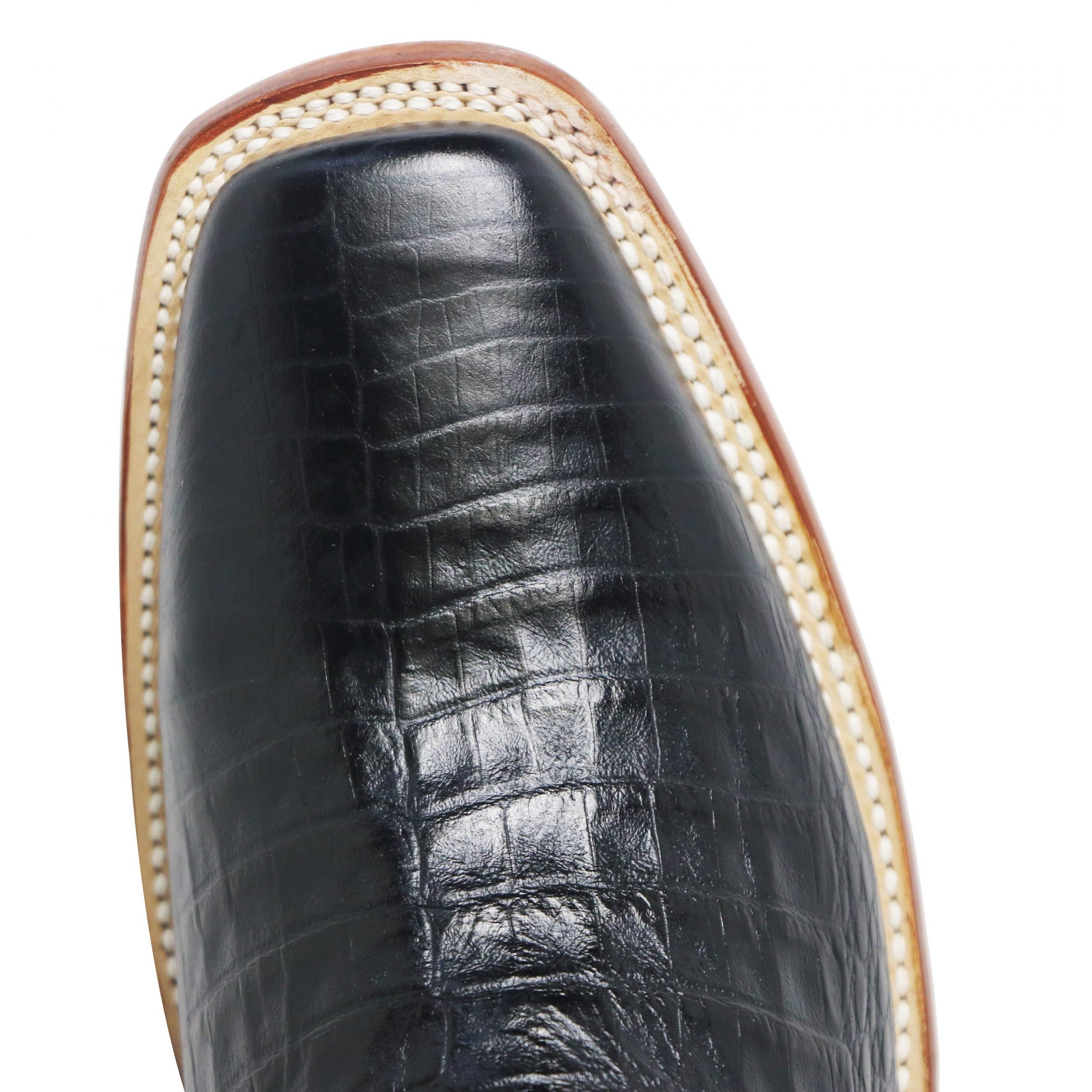 Rancho Semental Men's Q Caiman Belly Print Black Medium Square Toe