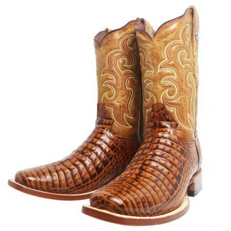 Rancho Semental Men's Q Caiman Belly Print Cognac Medium Square Toe