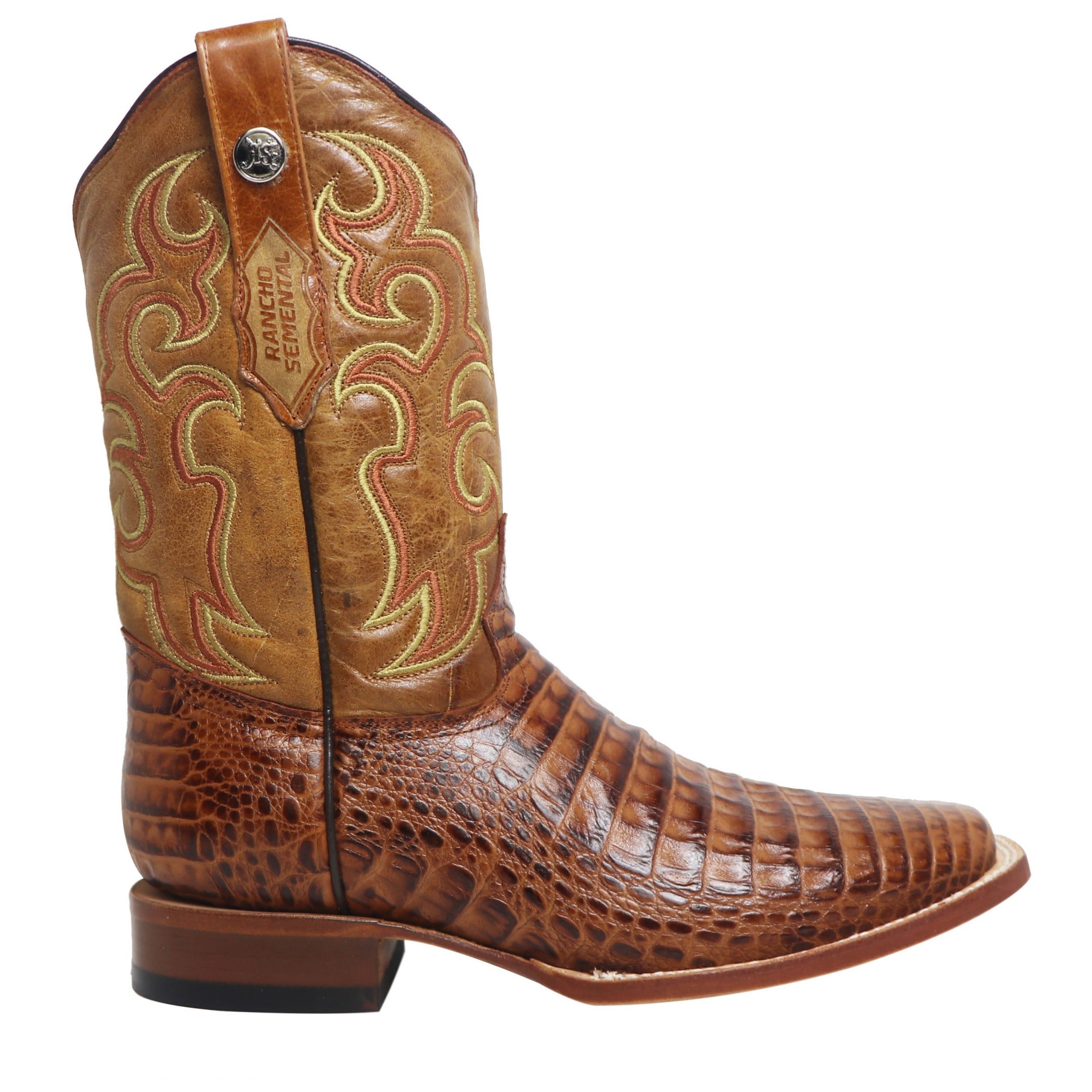 Rancho Semental Men's Q Caiman Belly Print Cognac Medium Square Toe