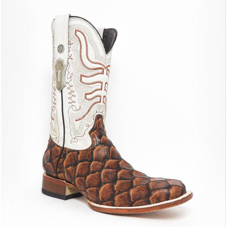 Men's Tanner Mark Monster Fish Print Cognac Square Toe