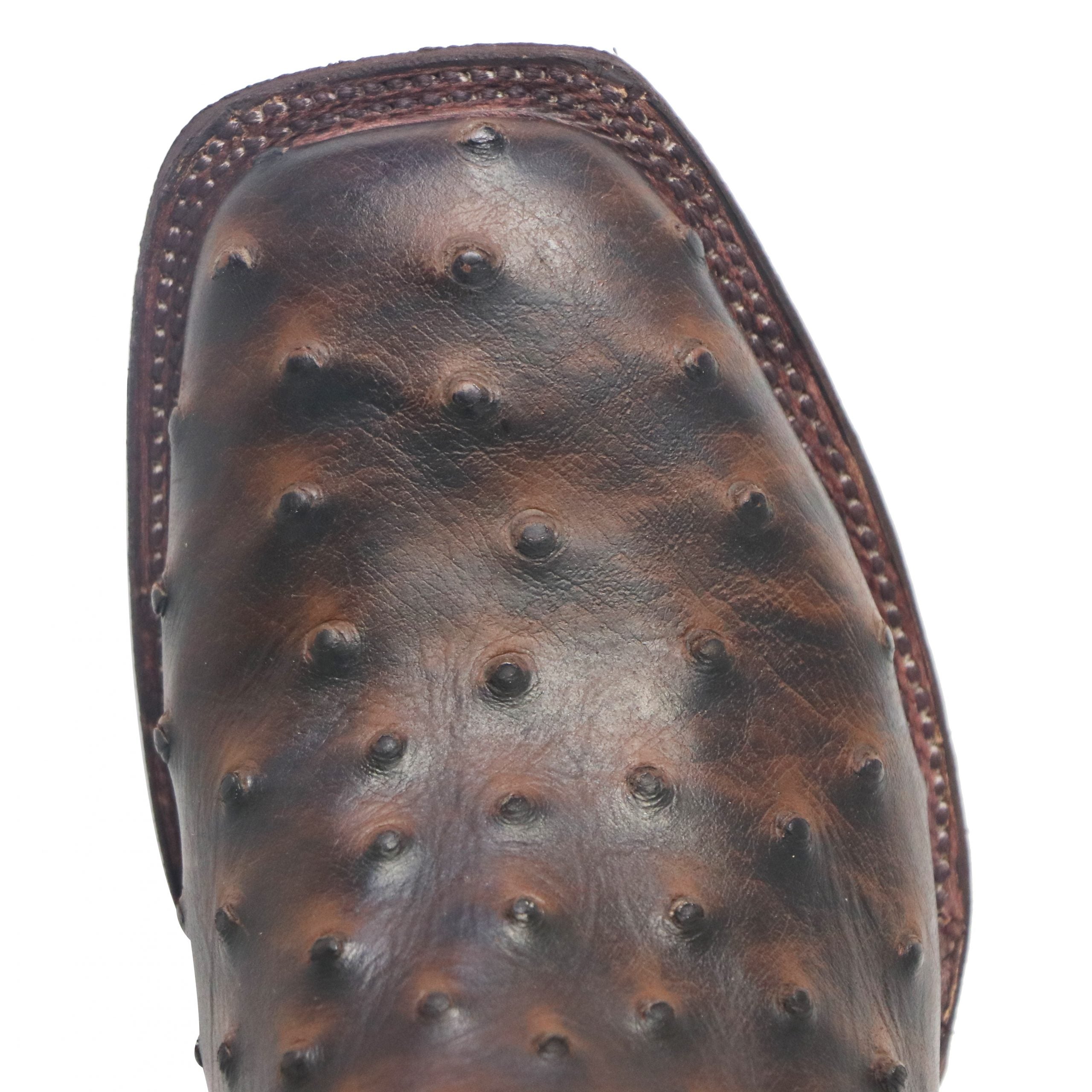 WOMEN’S TANNER MARK OSTRICH PRINT MATTE RUSTIC BROWN W/ ITALO GREY TOP WIDE SQUARE TOE