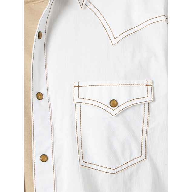 MEN'S WRANGLER RETRO® LONG SLEEVE WESTERN SNAP SOLID DOBBY SHIRT IN WHITE
