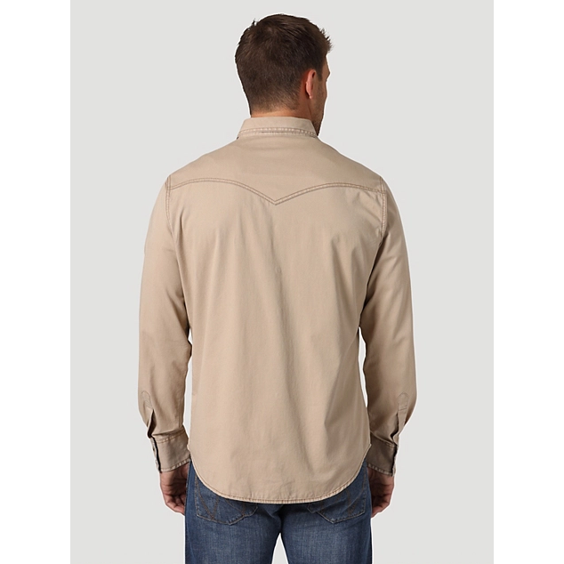 MEN'S WRANGLER® CONTRAST TRIM WESTERN TWO SNAP FLAP POCKET SHIRT IN TAN