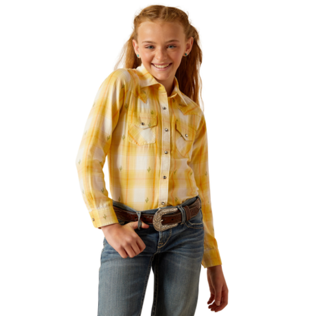 Girl's Ariat Glenrock Snap Long Sleeve Shirt - Cactus Dobby
