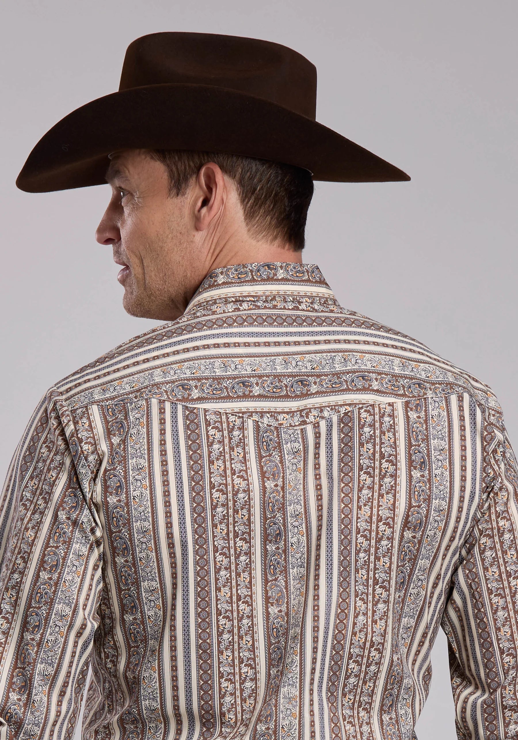 Men's Roper Brown And Cream Print Western Shirt